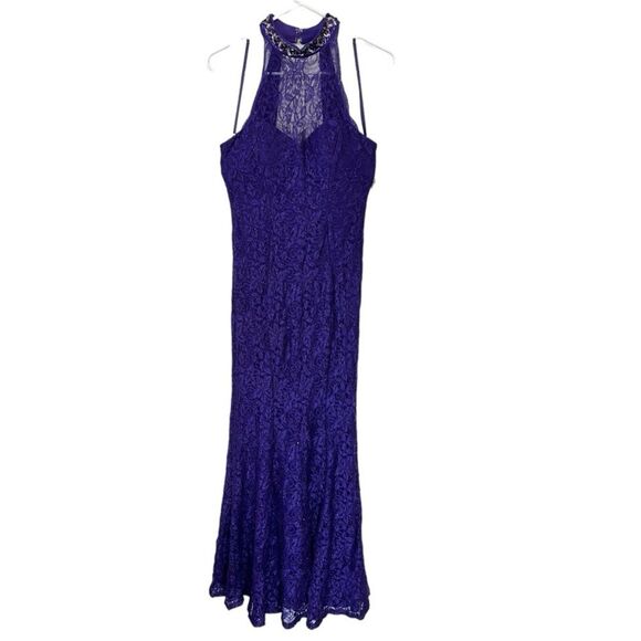 NWT Jackie Jon | Purple Shimmer Halter Necklace Sleeveless Evening Gown 4 - Picture 3 of 12